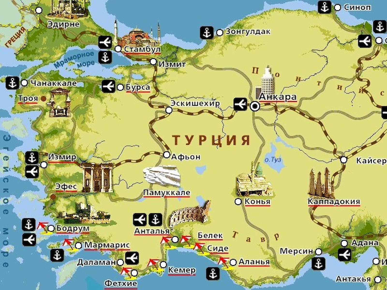 Сколько городов в турции. Карта Турции с курортами. Карта Турции с городами курортами. Карта Турции с курортами на русском языке. Карта туристического побережья Турции.