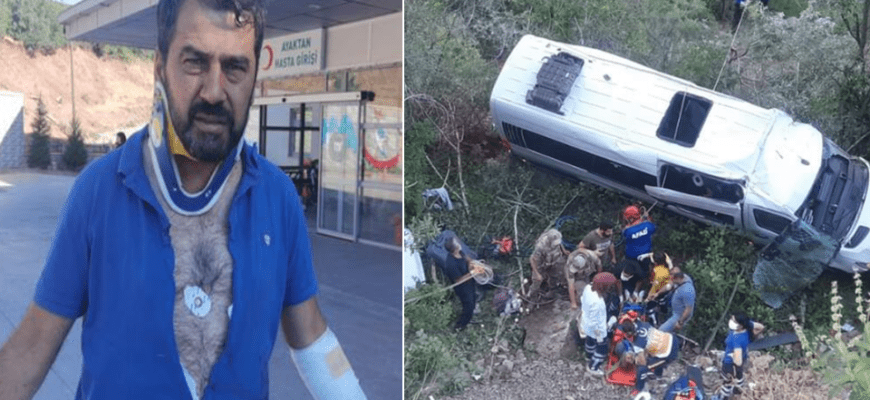 Микроавтобус, задействованный в перевозках туристов в районы черноморского побережья, потерпел аварию и сорвался в обрыв в Турции